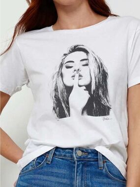 CPress Studio SHH Mushie White Graphic Crewneck Tee - Women's Casual Top